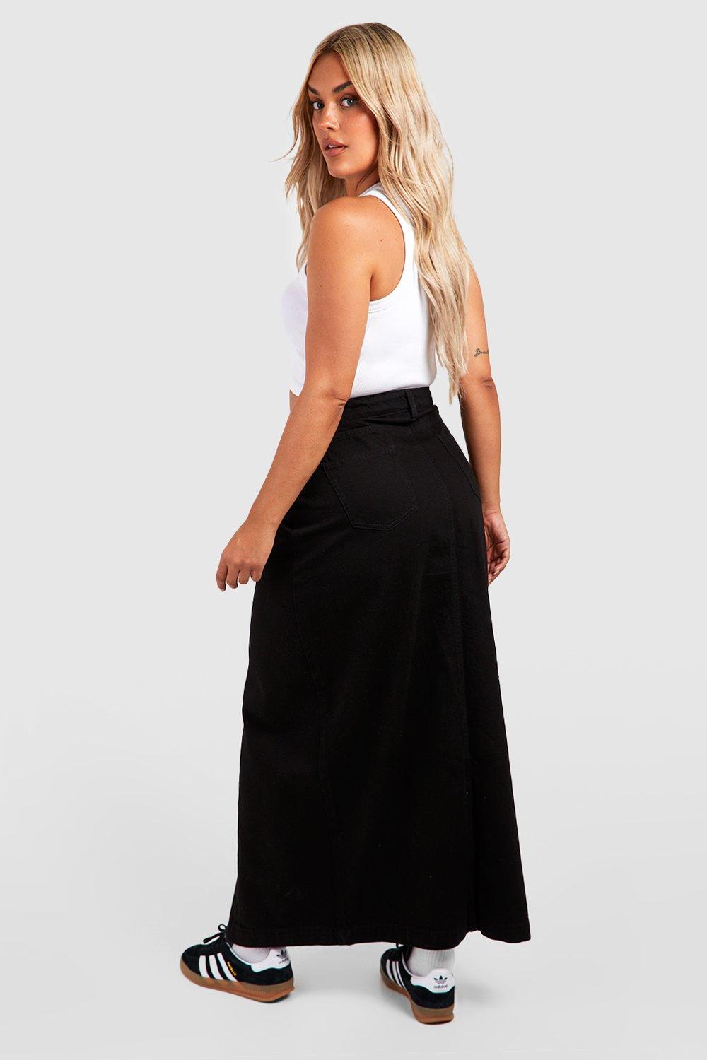 Plus size black denim skirt australia sale